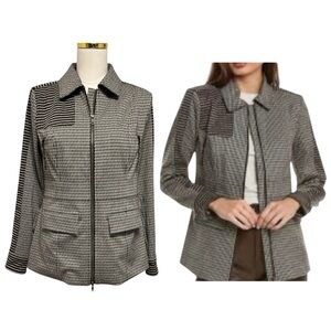 CAbi Baron Houndstooth Woman’s Full Zip  Brown Blazer/Jacket Size Small